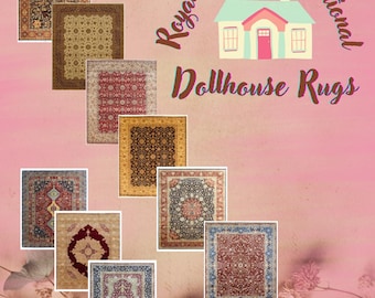 Royal Dollhouse Vintage Rugs Printable Set of 10 Miniature Rug Digital Download | 1:12 Scale Dollhouse Accessories | Easy PDF Cut Out Sheets