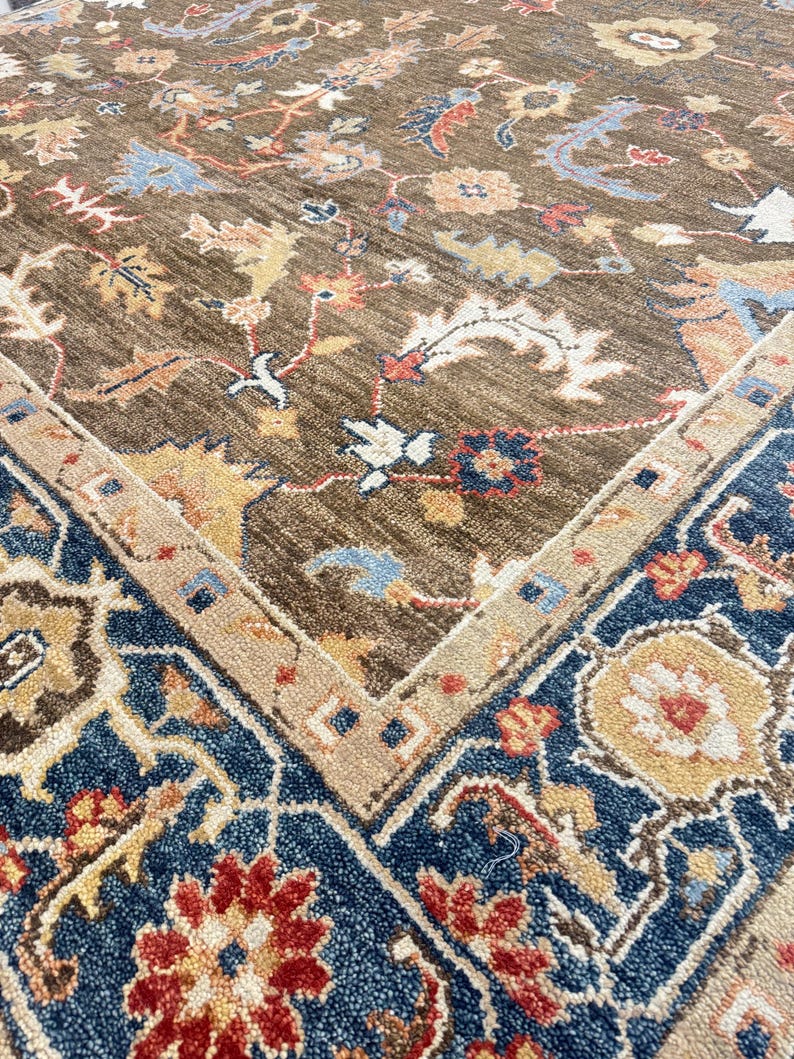 8x10 Brown Oriental Rug, 9x12 Hand Knotted Wool Area Rug, Muted Neutral Traditional Rug for Living Room, Custom Size Rug Bild 3
