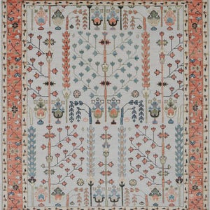 Hand Knotted Wool Area Rug, 8x10 Living Room Carpet, Custom Size Traditional Floral Indian Rug, Tree of Life Handmade Oriental Rug