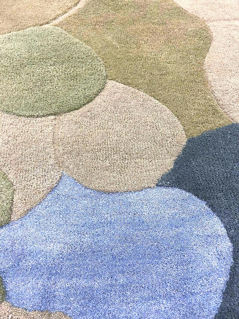 Custom Hand-Tufted Wool Pebble Rug - Organic Moss Shape Area Rug - Green & Blue Abstract Flow Rug - Unique Aesthetic Home Decor image 17