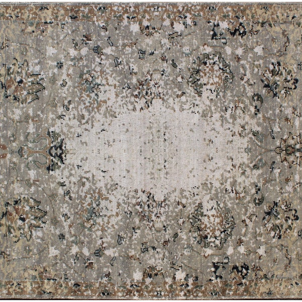 Hand Knotted Modern Rug 8X10 Wool and Bamboo Silk Rug.