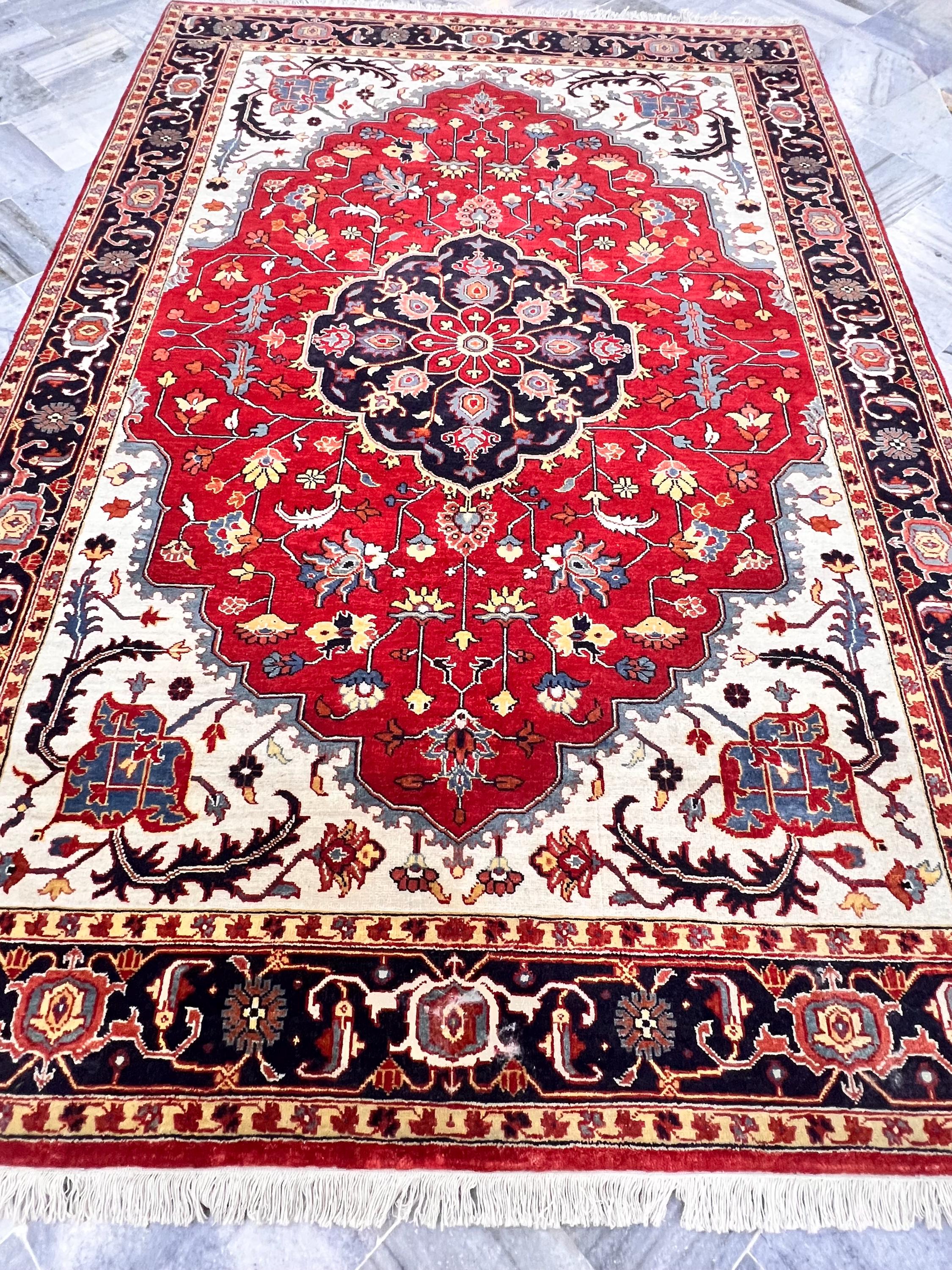 5x8 Hand Knotted Rug | Red Medallion Oriental Wool Area Rug | Living ...