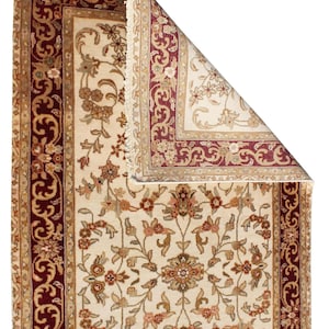 Extra Long Hand Knotted 3x10  Wool Runner Rug, Traditional cream & burgundy Vintage Style Oriental Hallway, Stairs, Entryway Runner