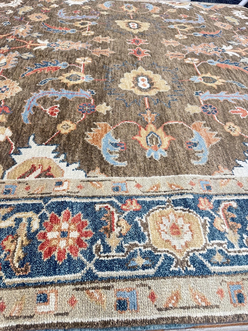 8x10 Brown Oriental Rug, 9x12 Hand Knotted Wool Area Rug, Muted Neutral Traditional Rug for Living Room, Custom Size Rug Bild 5