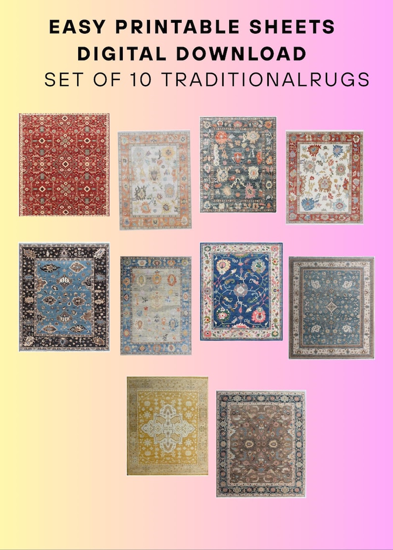 Printable Colorful Rug Dollhouse Rugs Printable Set of 10 | Miniature Rug Digital Download | 1 ...
