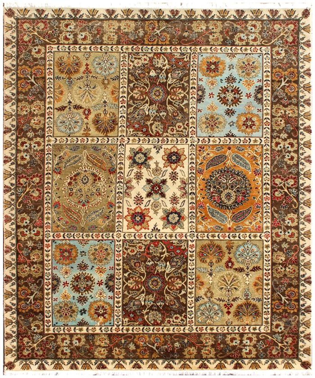 Artisan Block Pattern Brown Multicolor Hand Knotted 8X10 Handmade ...