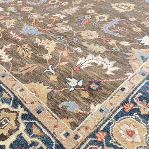 8x10 Brown Oriental Rug, 9x12 Hand Knotted Wool Area Rug, Muted Neutral Traditional Rug for Living Room, Custom Size Rug Bild 4