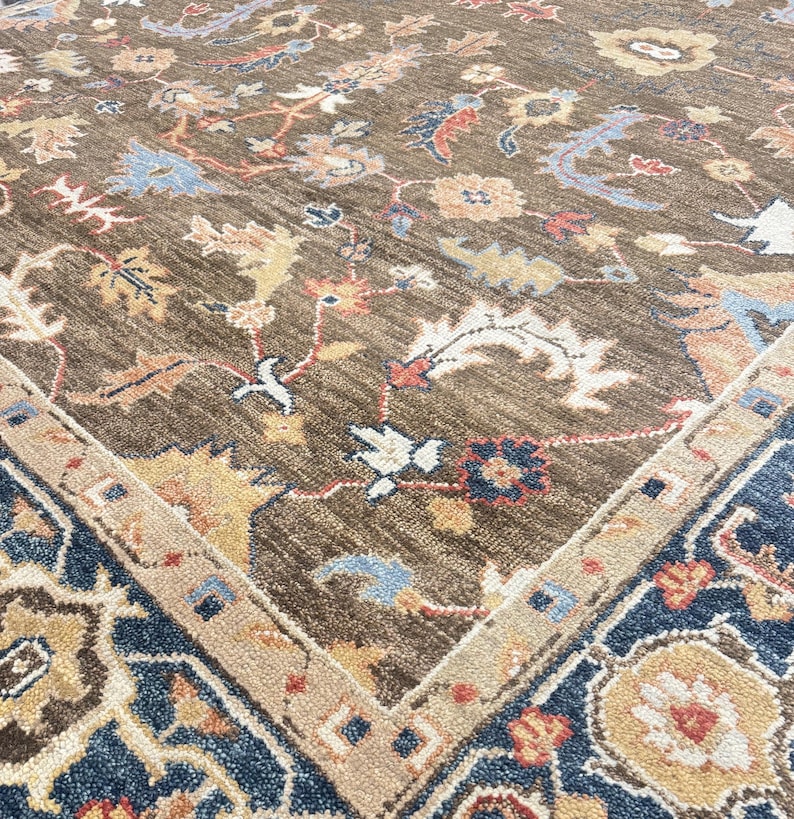 8x10 Brown Oriental Rug, 9x12 Hand Knotted Wool Area Rug, Muted Neutral Traditional Rug for Living Room, Custom Size Rug Bild 4