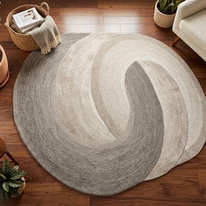 5x7.8 Gray Beige Sculptural Area Rug Hand-Tufted rug Wool & Viscose Knot Design Modern, Abstract Luxurious Home Decor