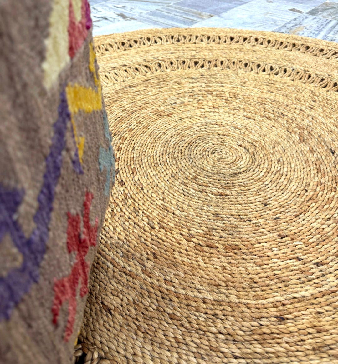 Modular Jute Rug, Hand-braided Circle Design, Natural Fiber Area Mat ...