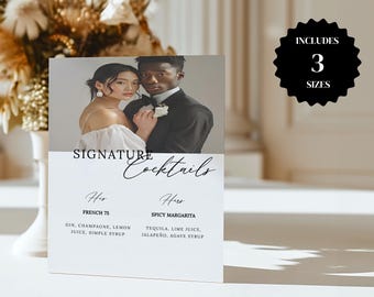 Photo Cocktail Menu, His and Hers Drinks Sign, Wedding Bar Menu Template,  Signature Drinks Sign, Templett -Gaia