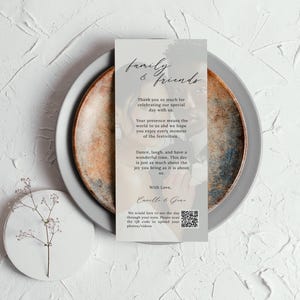 cartão de agradecimento de casamento código qr, cartão de agradecimento de casamento moderno, nota de boas-vindas de recepção elegante, compartilhe o amor, download digital -Gaia