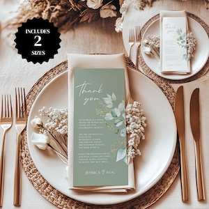 Modèle de remerciement pour mariage moderne, carte de remerciement pour mariage verdure, mot de remerciement pour mariage vert sauge, remerciement pour les invités - LYN