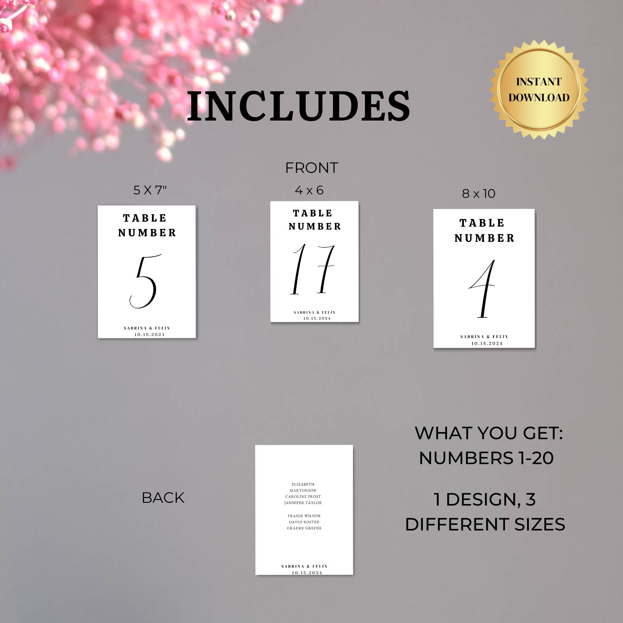 Sample Of Table Numbers Wedding Table Numbers Template, Double Sided, Editable, Instant ...