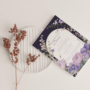 Lila Hochzeit Details Seite, Blumenhochzeit lädt ein, moderne Details Insert Card, Hochzeit Information Note- LAVI
