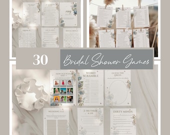 Blue Hydrangea Bridal Shower Games, 30 Game Bundle (Digital Download)