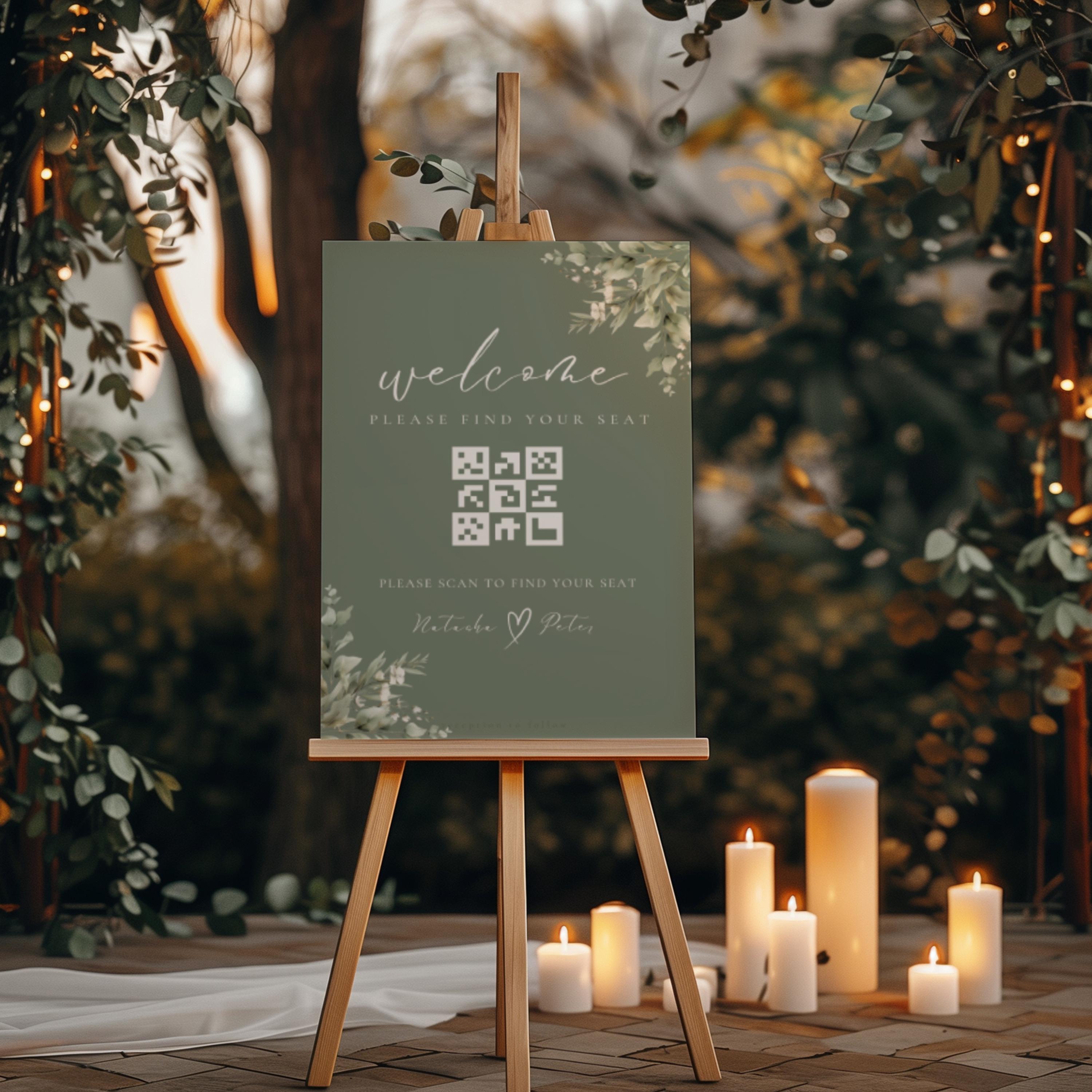 Greenery Wedding Seating Chart, QR Code Signs, Online Seating Plan ...