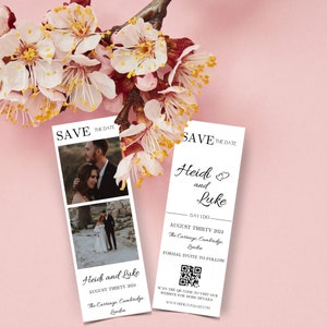 Photo Strip Save The Date, Minimalist Save The Date Photo Booth Template, Printable Save The Date Card, Save The Date QR Code,