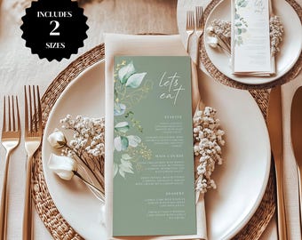 Custom Wedding Menu, Sage Green Dinner Menu, DIY Printable Template, Digital Download, Canva- LYN
