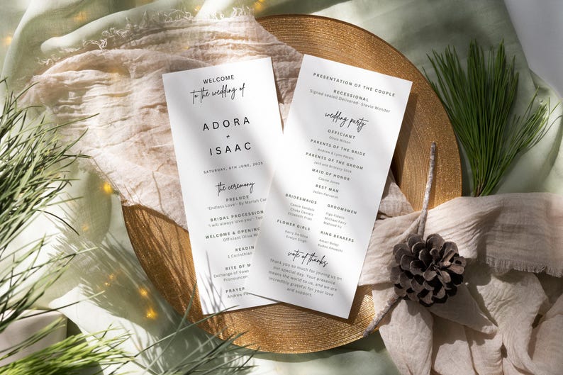 Formal Wedding Program Template, Minimalist Wedding Ceremony Program ...