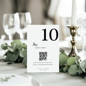 Números de mesa de boda, Letrero de mesa, Comparte el amor, Fotos o no sucedió, Plantilla de boda, Letrero de número de mesa con código QR, Plano de asientos