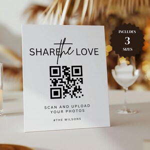 Share The Love Sign, Wedding Photo Signs, Minimalist Wedding Signs, Canva Template, Photo Album Share QR Code- IZZY