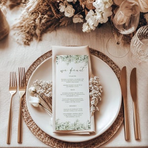Sage Green Dinner Menu, Baby Breaths Wedding Menu Card, Dinner Menu With Flowers, Printable Sage Wedding Menu, Canva, 4x9- LN02