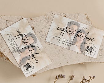Photo Capture The Love Card,  QR Code Wedding Sign, Share your Photo, Wedding Photo Signs, Share the Moments, Canva Template,