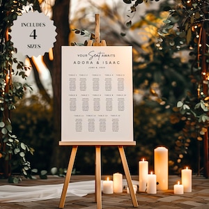 Wedding Seating Chart 14 Tables, Reception Signage, Seating Plan, Minimalist Wedding, Table Plan, Your Seat Awaits Sign, Canva Template-IZZY