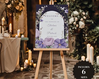 Lavender Wedding Welcome Sign, Wedding Board, Large Welcome Sign, Purple Floral, Printable Sign, Welcome To Our Wedding Sign Editable- LAVI