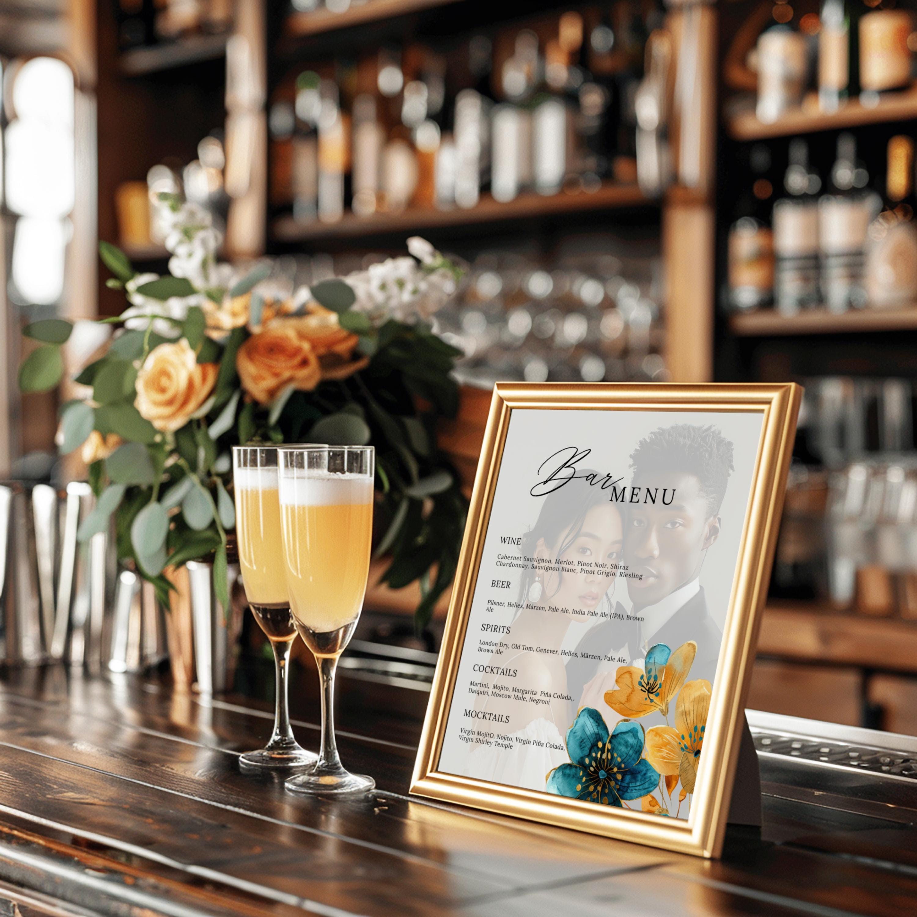 Drink Menu With Picture, Custom Drink Card Template, Modern Wedding Bar ...
