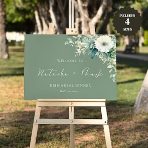 Rehearsal Dinner Welcome Sign, Sagre Green Welcome Signage,  Printable Modern Wedding Decor, Editable Template - LN03