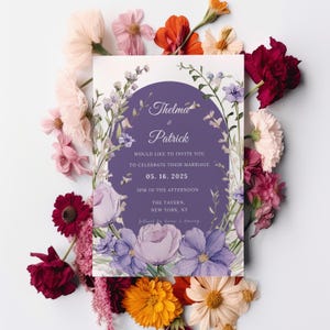 Lavendel und Salbei Hochzeitseinladung Vorlage, elegante lila Einladung, Blumenhochzeit lädt ein - LAVI