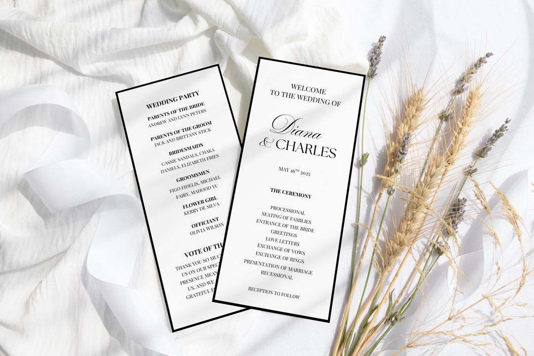 Old Program Template Wedding Programs Template, Old Money Wedding Itinerary, Minimalist ...