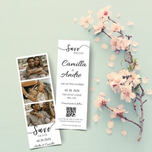 Photo Strip Save the Date,  Save The Date Photo Booth,Save the Date QR Code, Minimalist Save the Date Template