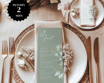 Sage Green Wedding Menu Floral, Customized Wedding Menu, Green and Gold, Wedding Table Menu- LYN