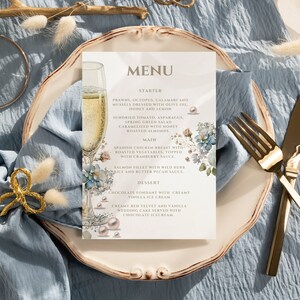 Elegantes Brautduschenmenü, Gartenparty-Menükarte, druckbare Abendmenüvorlage, bearbeitbares FloralMenu -JUDE