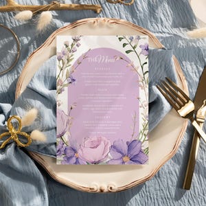 Menu de mariage glycine violette, cartes de menu de table, mariage lilas, menu de réception, menus d'anniversaire- LAVI
