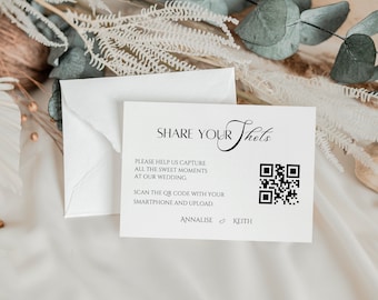 Biglietto fotografico di matrimonio minimalista, condividi il tuo biglietto di scatti, Cattura l'amore, Codice Qr, Album fotografico moderno, Condividi il libro degli ospiti dei momenti