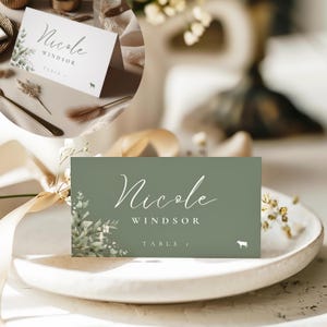 Wedding Place Cards With Meal Choice Template, Greenery Wedding, Table Seating Chart, Guest Name Cards, Canva, Instant Download- LN03