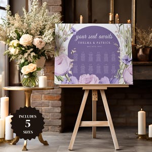 Wedding Seating Chart By Alphabet, Your Seat Awaits Signage, Purple Seating Plan, Modern Wedding Sign, Editable Template-LAVI