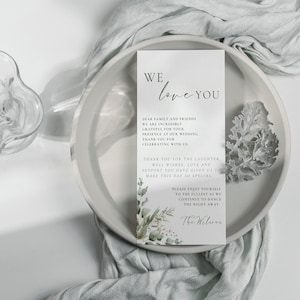 Tarjeta de agradecimiento para bodas en plato, tarjetas de lugar con flores, tarjetas de agradecimiento para platos de boda, boda al aire libre, descarga instantánea, 4x9- LN03