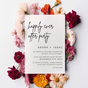 Minimalist Happily Ever After Party Invitation Template, Modern Elopement Announcement Card, Evening Reception Invite- IZZY