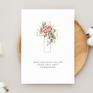 First Holy Communion Card For Girl, Modern Congratulations Card Printable Download, Printable First Communion Card,  PDF JPG, 5x7