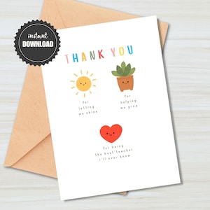 Teacher Appreciation Week Card, Thank You Teacher, Teacher Gift for Elementary School, Printable Downloadable PDF PNG JPG, 5x7 Card