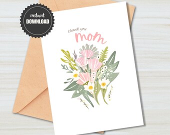 Printable Happy Mother&#39;s Day Card | Minimal Pastel Floral Bouquet Design | Downloadable PDF | 5x7 Card