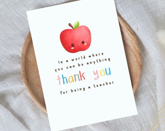 Vielen Dank, dass Sie ein Lehrer, Lehrer Wertschätzung Woche Karte, beste Lehrer Geschenk, druckbare herunterladbare PDF PNG JPG, 5 x 7 Karte