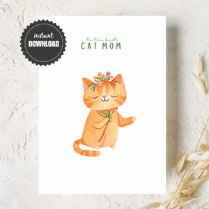 Jolie carte imprimable de maman chat, carte de joyeuse fête des mères, joyeux anniversaire, art chat aquarelle gingembre, PDF téléchargeable, carte 5 x 7