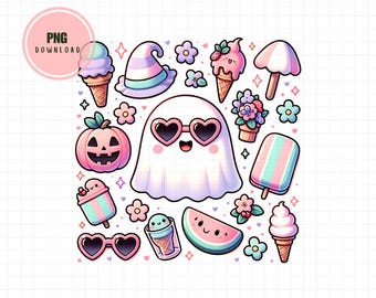 Cute Summerween Ghost Png, Cute Summer Vibes Png, Summer Png, Floral Ghost Clipart, Cute Sticker, Summer Png for T-Shirt, Summer Tumbler Png