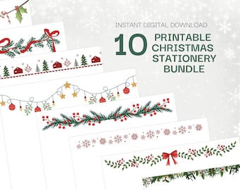 10 Christmas Stationery Designs, Christmas Writing Paper, Christmas Wishlist, Blank Letter Set, Festive Printable Stationary, A4, US Size